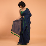 Blue Green Solid Cotton Blend Saree