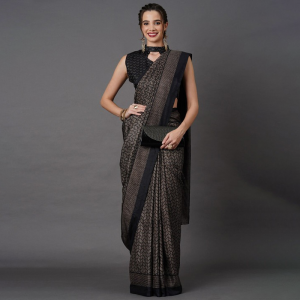 Black Printed Art Silk Saree