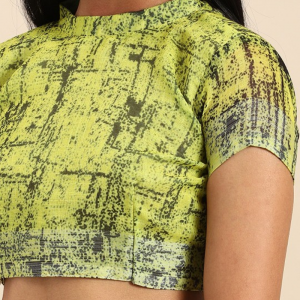 Navy Blue & Green Pure Linen Checked Saree